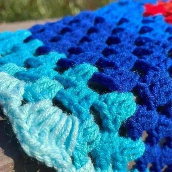 Homemade crocheted tablecloth. Beautiful colors. Approximately 42” x 45”. - Picture 6 of 7